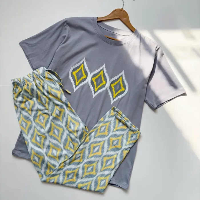 تیشرت شلوار پریناز طوسی زرد