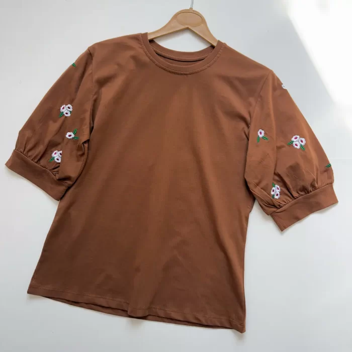 تیشرت آستین سه ربع بهار قهوه ای