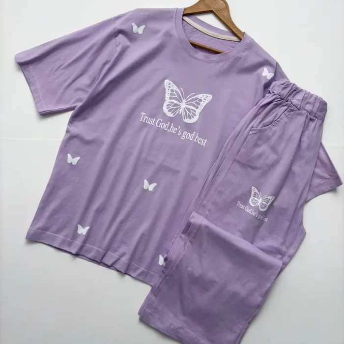 تیشرت و شلوار لانگ و بگ پروانه یاسی