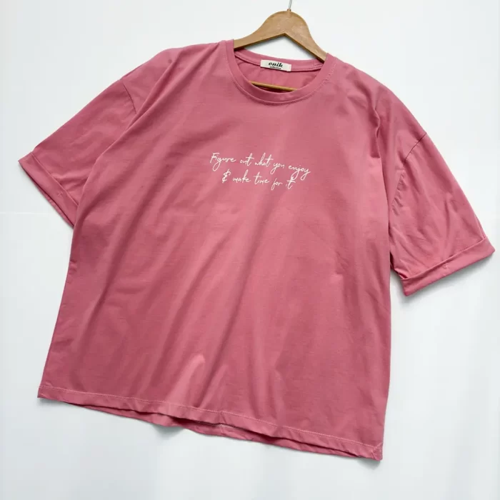 تیشرت لانگ آستین پاکتی فونت صورتی