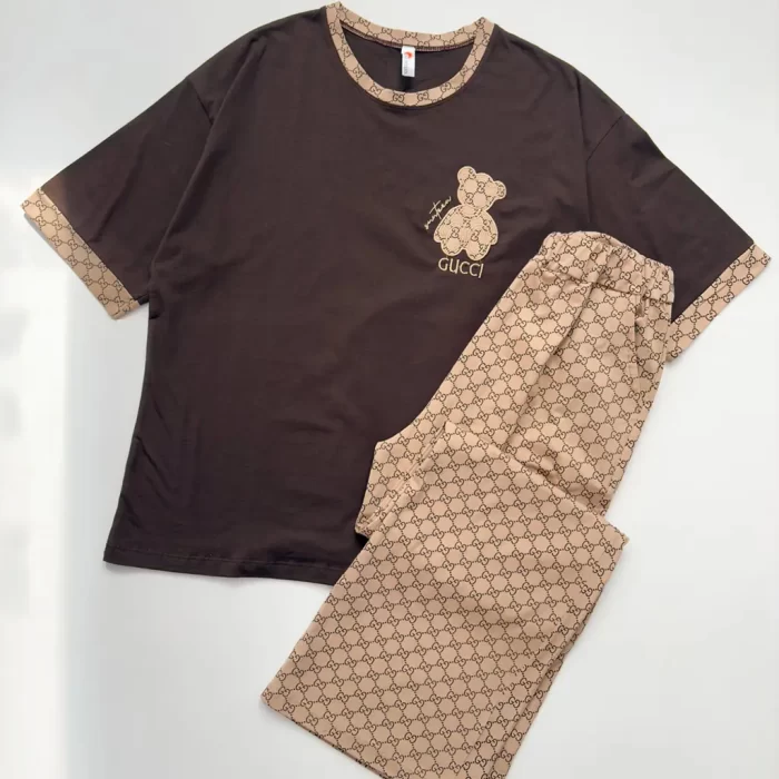 Gucci_0000_IMG_6633 copy ست تیشرت و شلوار گوچی قهوه ای