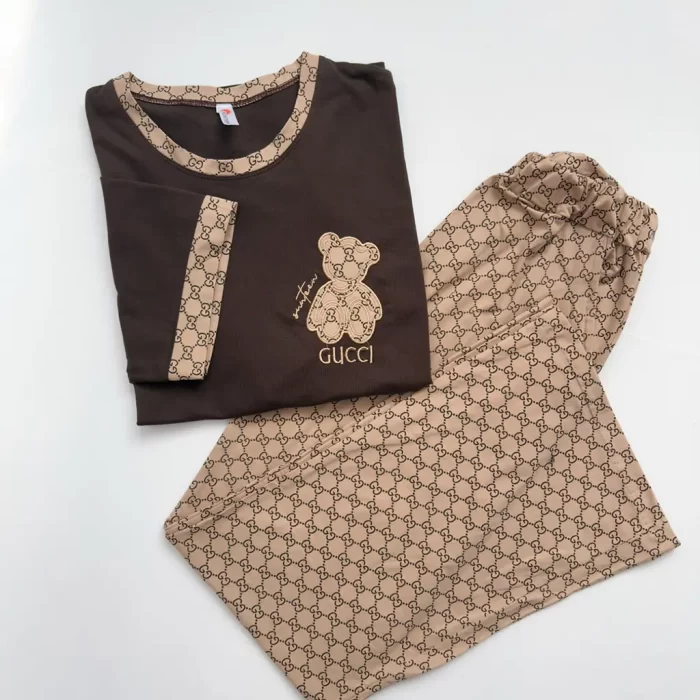 ست تیشرت و شلوار گوچی قهوه ای