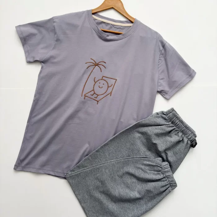 ست تیشرت شلوار دایره خوشحال طوسی