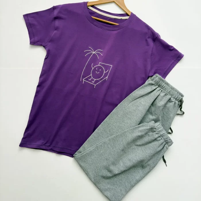 ست تیشرت شلوار دایره خوشحال بنفش