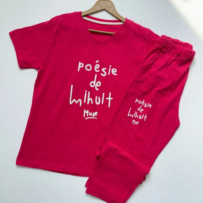 ست تیشرت و شلوار هلن سرخابی