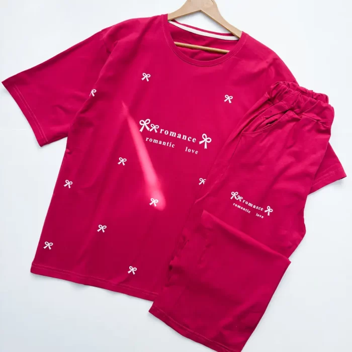 تیشرت و شلوار لانگ و بگ پاپیون سرخابی