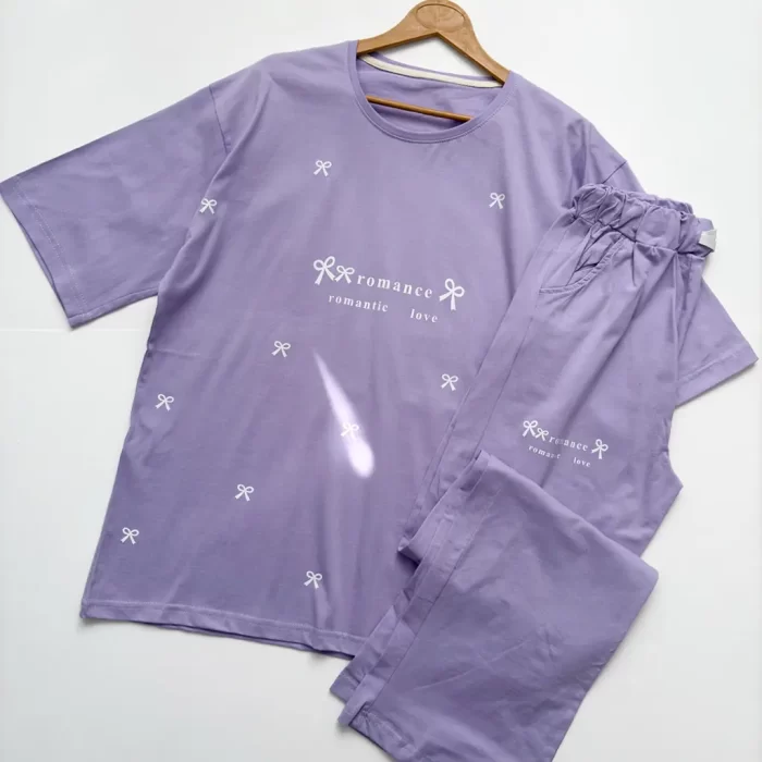 تیشرت و شلوار لانگ و بگ پاپیون یاسی