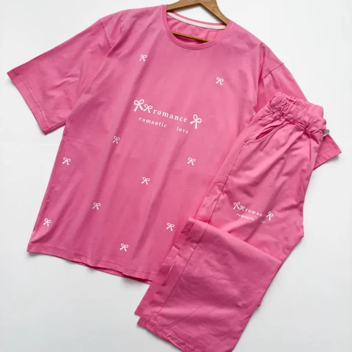 تیشرت و شلوار لانگ و بگ پاپیون صورتی