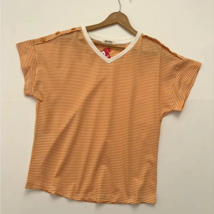 تیشرت راه راه سر شانه دکمه نارنجی