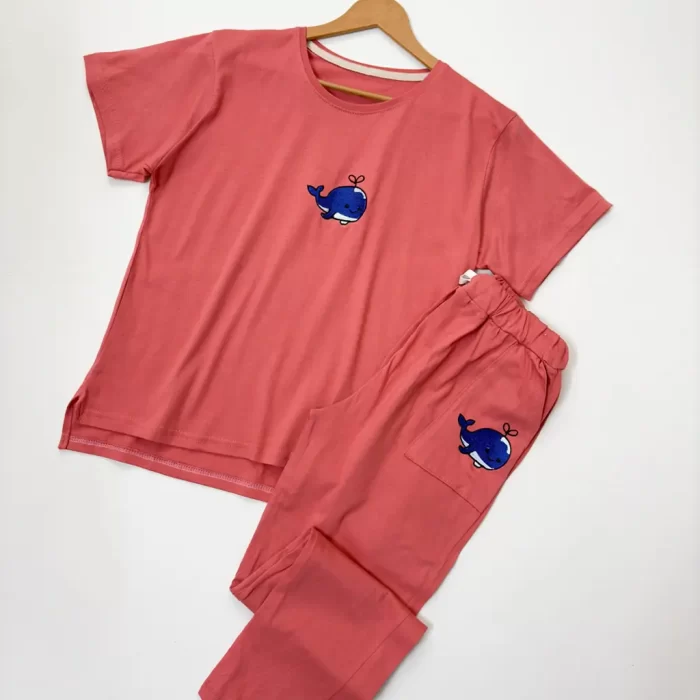 ست تیشرت و شلوار نهنگ مرجانی