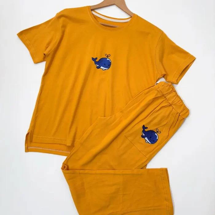 ست تیشرت و شلوار نهنگ خردلی