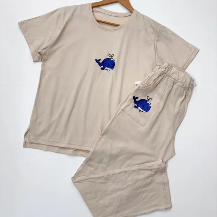 ست تیشرت و شلوار نهنگ خاکی