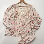 ست بلوز و شلوار فانتزی وارداتی صورتی گلدار ریز