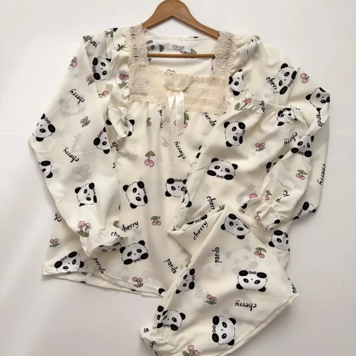ست بلوز و شلوار فانتزی وارداتی سفید طرح پاندا