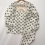 ست بلوز و شلوار فانتزی وارداتی سفید قلبی