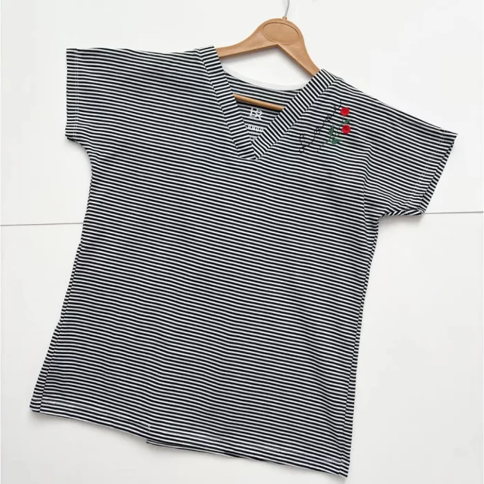 تیشرت راه راه گلدوزی سورمه ای