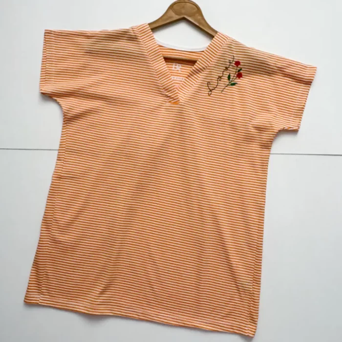 تیشرت راه راه گلدوزی نارنجی