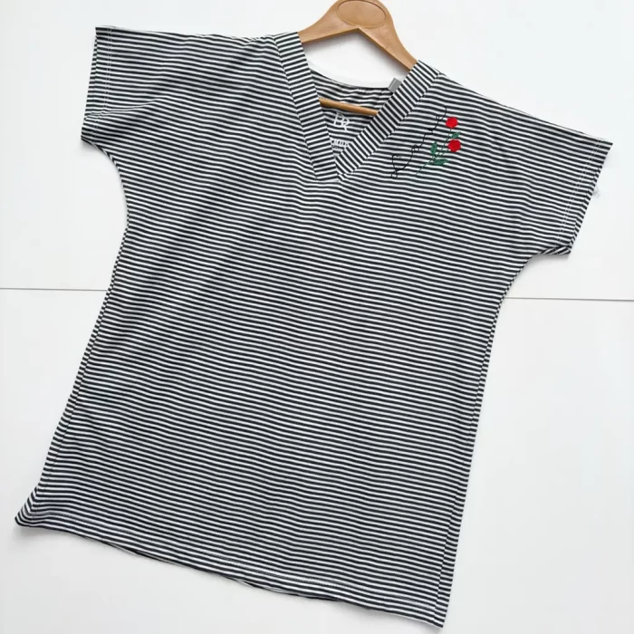 تیشرت راه راه گلدوزی یاسی