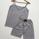 ست تاپ شورتک گلدار طوسی