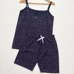 ست تاپ شورتک گلدار سورمه ای