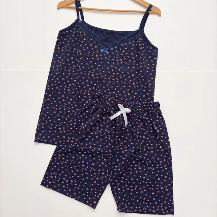 ست تاپ شورتک گلدار سورمه ای