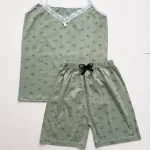 ست تاپ شورتک گلدار سبز