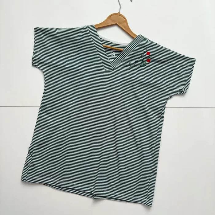 تیشرت راه راه گلدوزی سبز