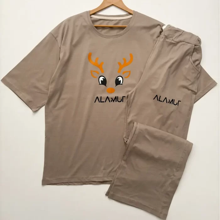 تیشرت و شلوار لانگ و بگ گوزن خاکی