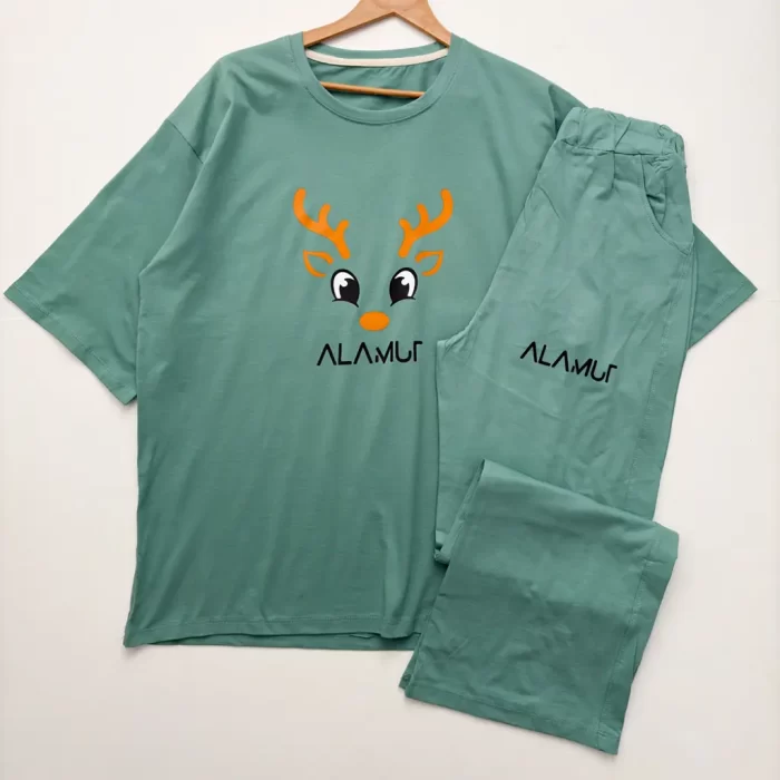 تیشرت و شلوار لانگ و بگ گوزن سبز