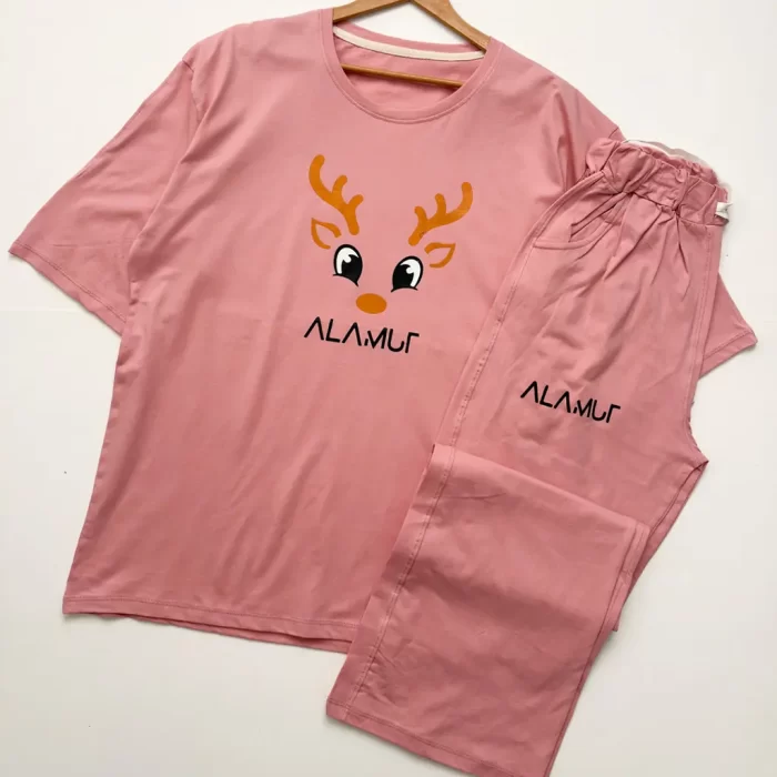 تیشرت و شلوار لانگ و بگ گوزن صورتی