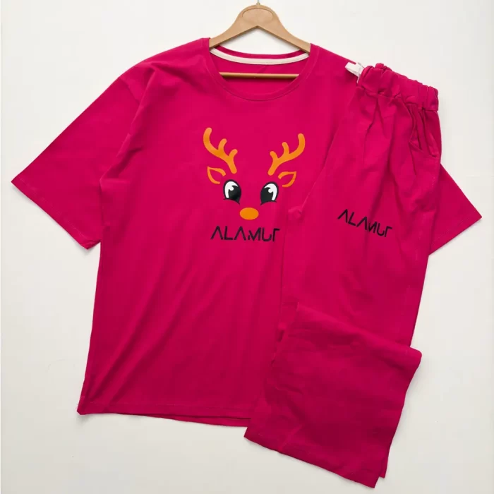 تیشرت و شلوار لانگ و بگ گوزن سرخابی