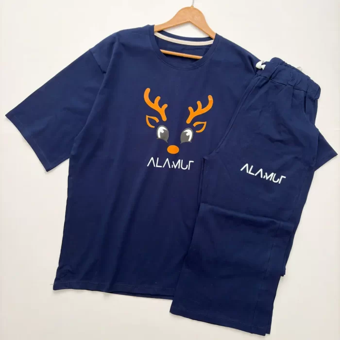 تیشرت و شلوار لانگ و بگ گوزن سورمه ای