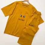 تیشرت و شلوار لانگ و بگ گوزن خردلی