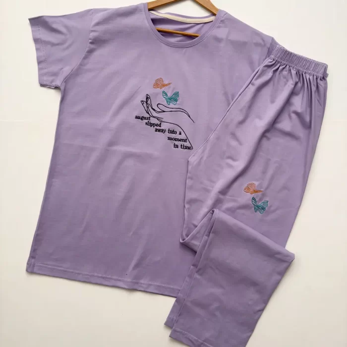 ست تیشرت و شلوار دست و گل بنفش
