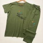 ست تیشرت و شلوار دست و گل سبز