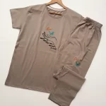 ست تیشرت و شلوار دست و گل خاکی