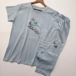 ست تیشرت و شلوار دست و گل آبی کمرنگ