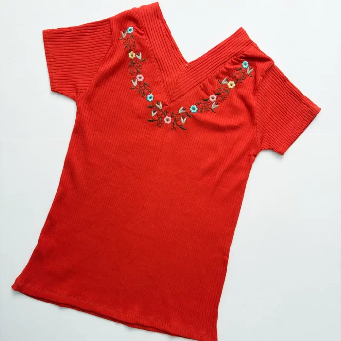 تیشرت یقه هفت کبریتی قرمز