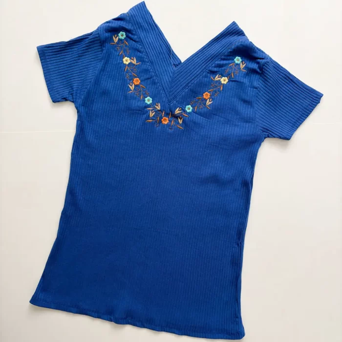 تیشرت یقه هفت کبریتی آبی