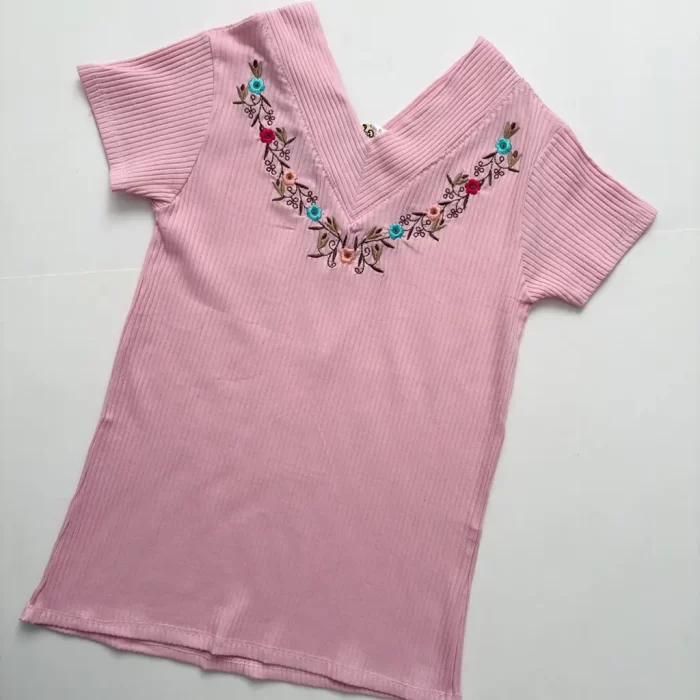 تیشرت یقه هفت کبریتی صورتی