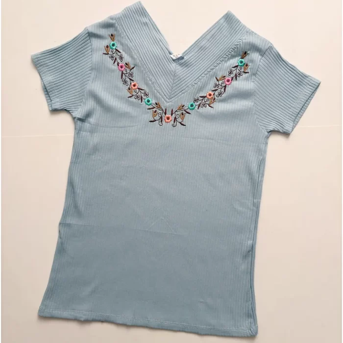 تیشرت یقه هفت کبریتی آبی