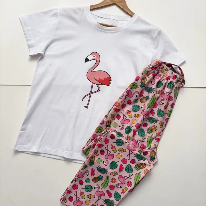 ست تیشرت و شلوار عروسکی سفید فلامینگو