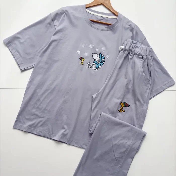 ست تیشرت و شلوار لانگ و بگ اسنوپی طوسی روشن