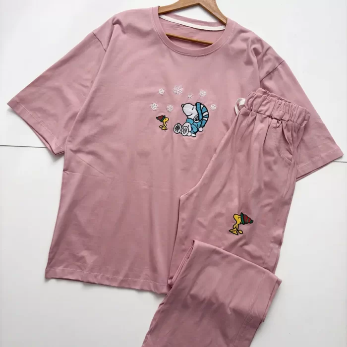 ست تیشرت و شلوار لانگ و بگ اسنوپی صورتی