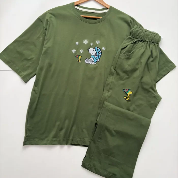 ست تیشرت و شلوار لانگ و بگ اسنوپی سبز