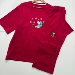 ست تیشرت و شلوار لانگ و بگ اسنوپی زرشکی