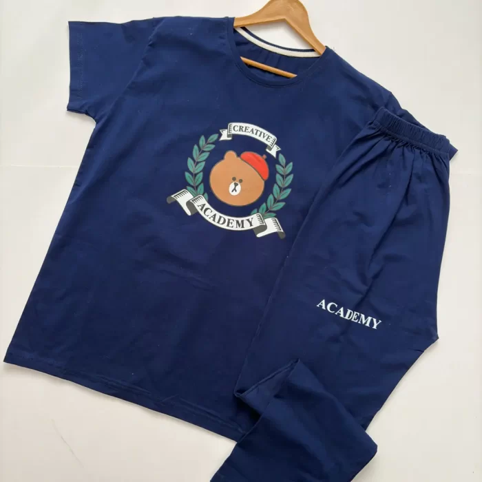 ست تیشرت و شلوار تدی سورمه ای