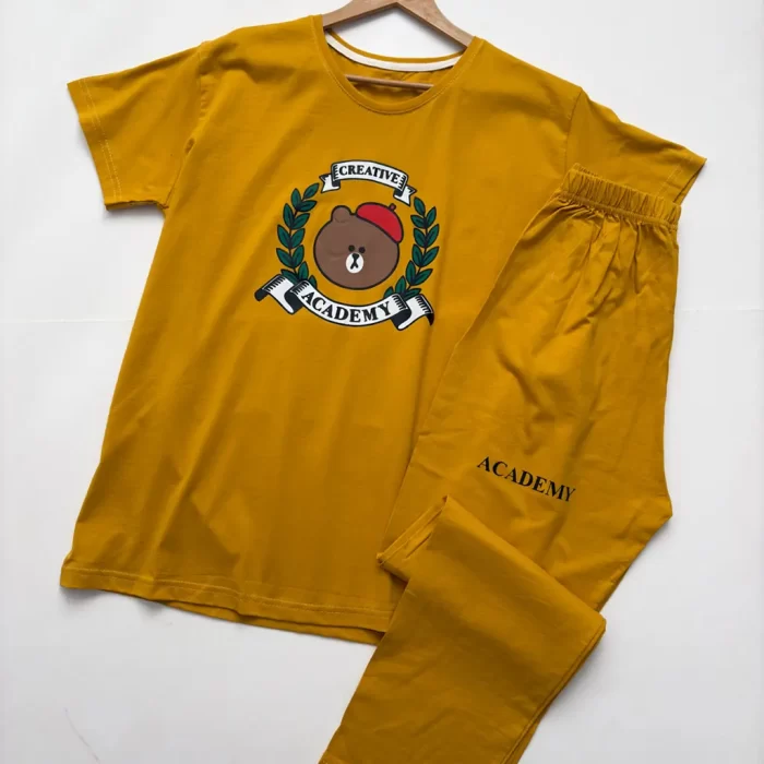 ست تیشرت و شلوار تدی خردلی