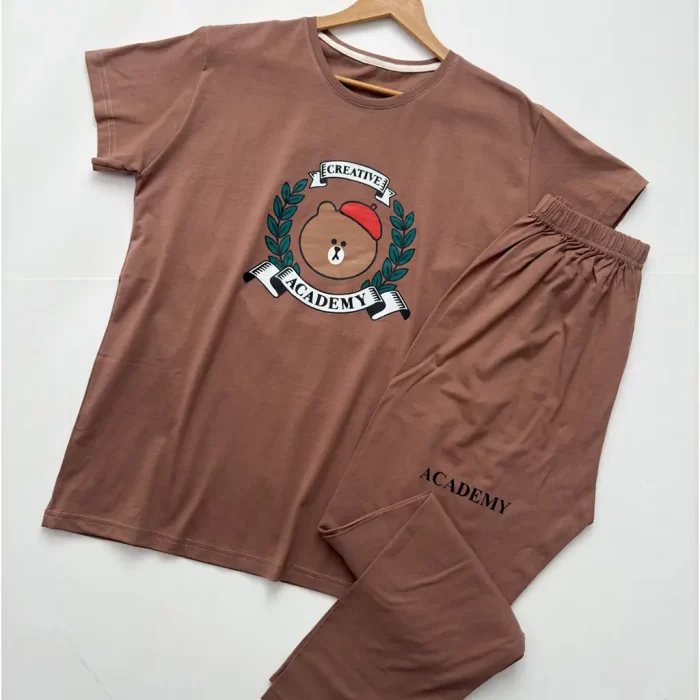 ست تیشرت و شلوار تدی قهوه ای